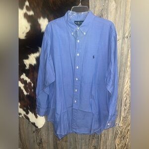 Ralph Lauren 100% Yarmouth cotton blue button down dress shirt embroidered logo